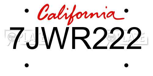 7JWR222 California License Plate