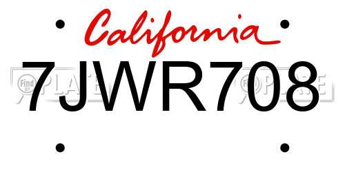 7JWR708 California License Plate