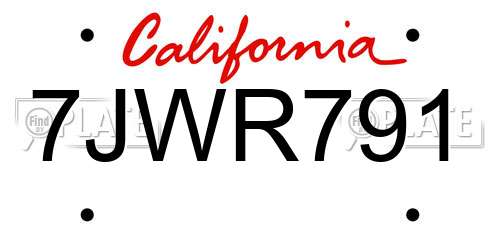 7JWR791 California License Plate