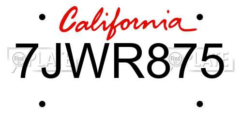 7JWR875 California License Plate