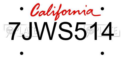 7JWS514 California License Plate