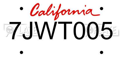 7JWT005 California License Plate