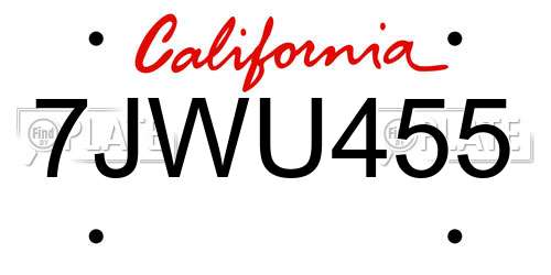 7JWU455 California License Plate