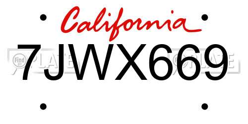 7JWX669 California License Plate