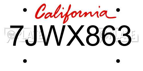 7JWX863 California License Plate