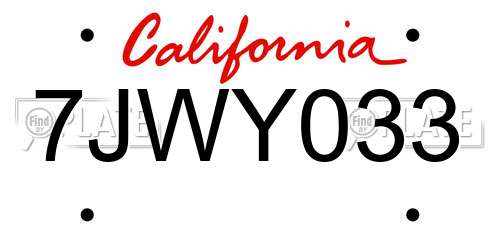 7JWY033 California License Plate