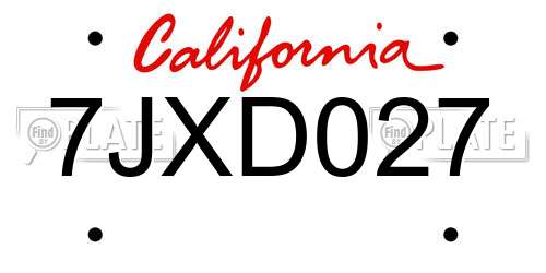 7JXD027 California License Plate