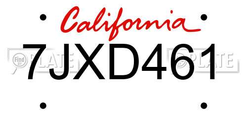 7JXD461 California License Plate