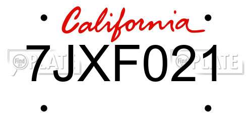 7JXF021 California License Plate