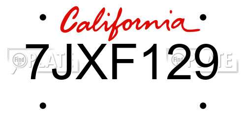 7JXF129 California License Plate