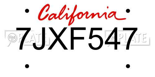 7JXF547 California License Plate