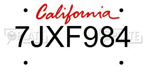 7JXF984 California License Plate