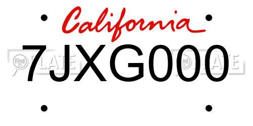 7JXG000 California License Plate