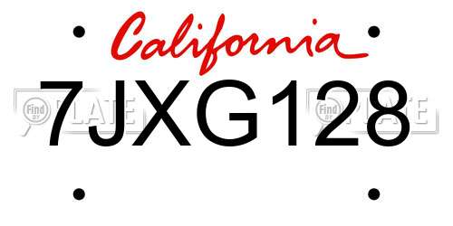 7JXG128 California License Plate