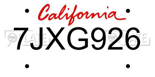 7JXG926 California License Plate