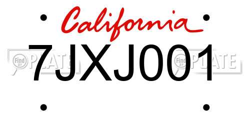 7JXJ001 California License Plate