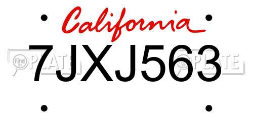 7JXJ563 California License Plate