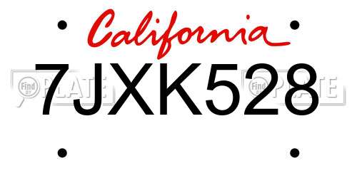 7JXK528 California License Plate