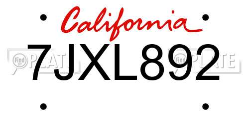 7JXL892 California License Plate