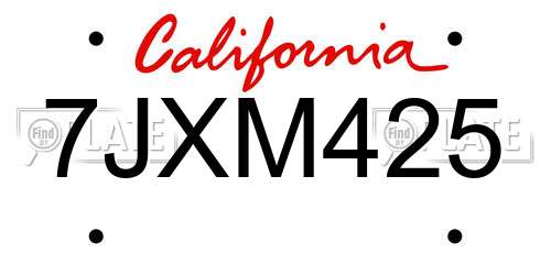 7JXM425 California License Plate