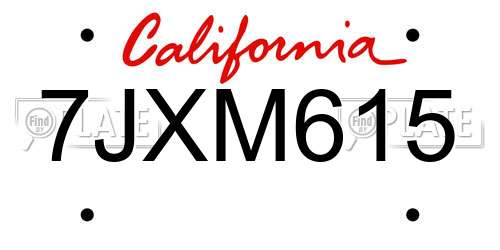 7JXM615 California License Plate