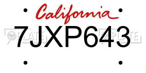 7JXP643 California License Plate