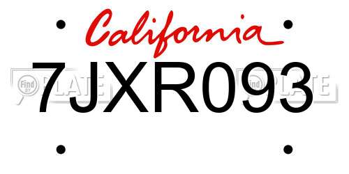 7JXR093 California License Plate