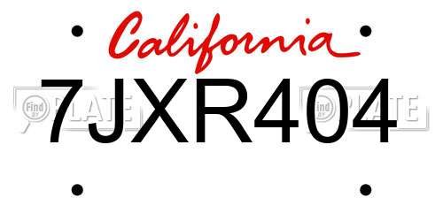 7JXR404 California License Plate