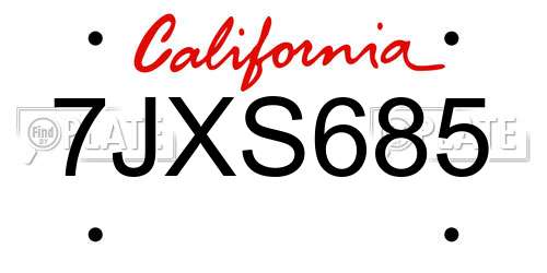 7JXS685 California License Plate