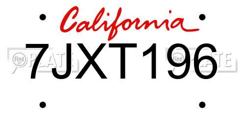 7JXT196 California License Plate
