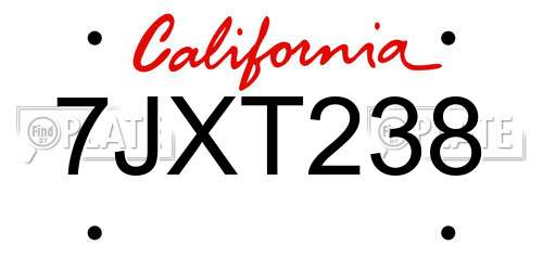 7JXT238 California License Plate