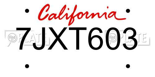 7JXT603 California License Plate