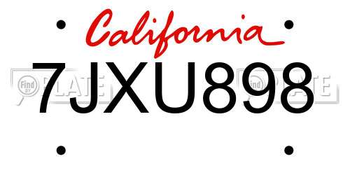 7JXU898 California License Plate