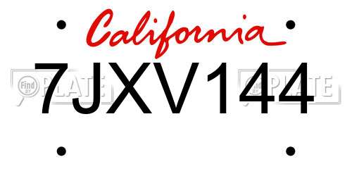 7JXV144 California License Plate