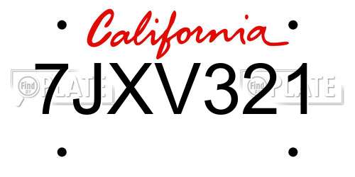 7JXV321 California License Plate