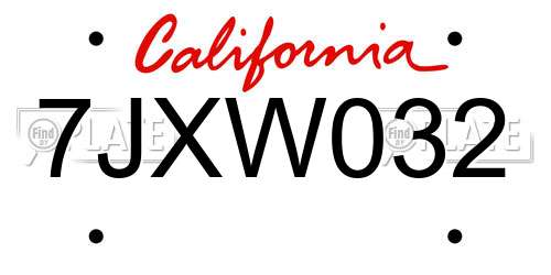 7JXW032 California License Plate