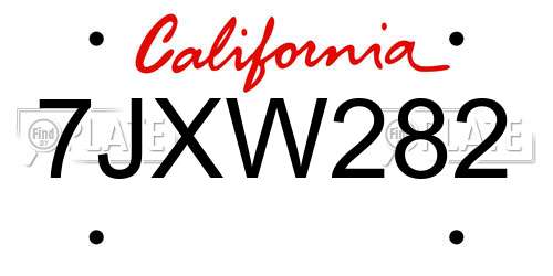 7JXW282 California License Plate