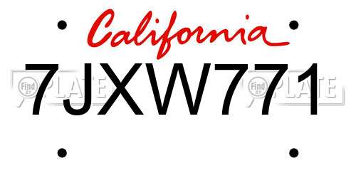 7JXW771 California License Plate