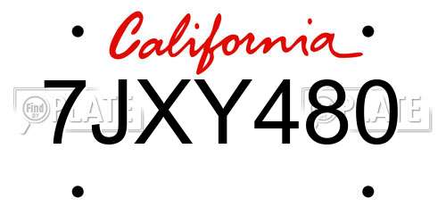 7JXY480 California License Plate