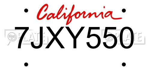 7JXY550 California License Plate