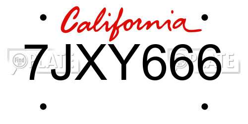 7JXY666 California License Plate