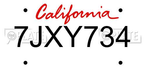 7JXY734 California License Plate