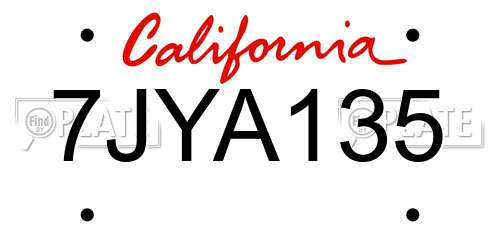 7JYA135 California License Plate