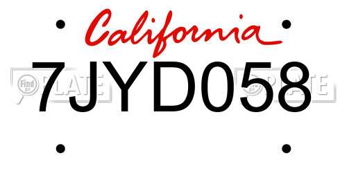 7JYD058 California License Plate
