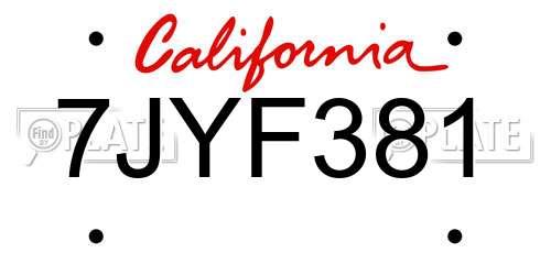7JYF381 California License Plate