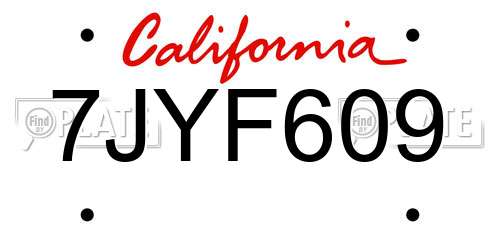 7JYF609 California License Plate