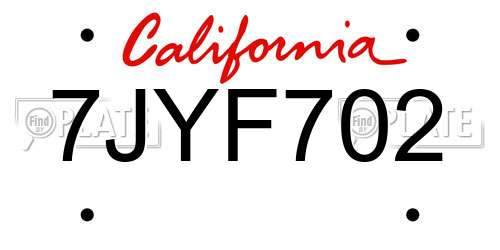 7JYF702 California License Plate
