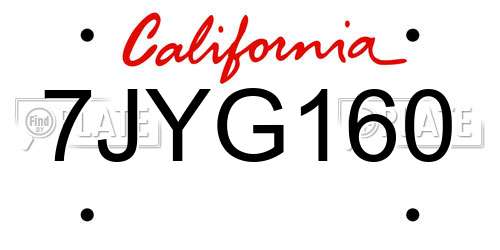 7JYG160 California License Plate