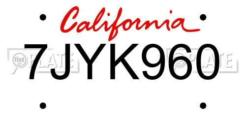 7JYK960 California License Plate