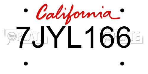 7JYL166 California License Plate